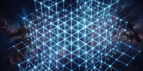 A luminous crystalline lattice against a nebula