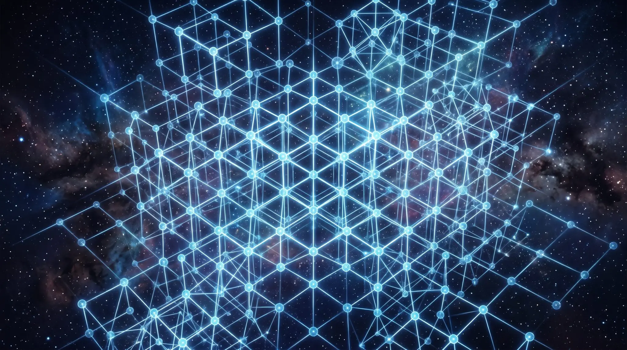 A luminous crystalline lattice against a nebula