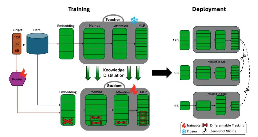 Nemotron Elastic LLMs Achieve 7x Efficiency with Nested Submodels, Reducing Training Costs by 360x