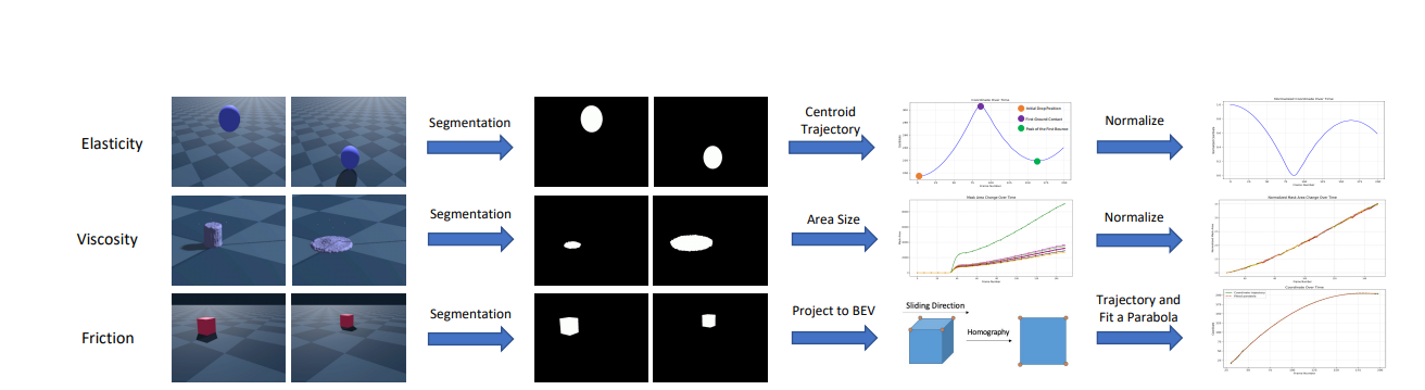 Inferring Dynamic Physical Properties from Video Foundation Models, Predicting Elasticity, Viscosity, and Dynamic Friction