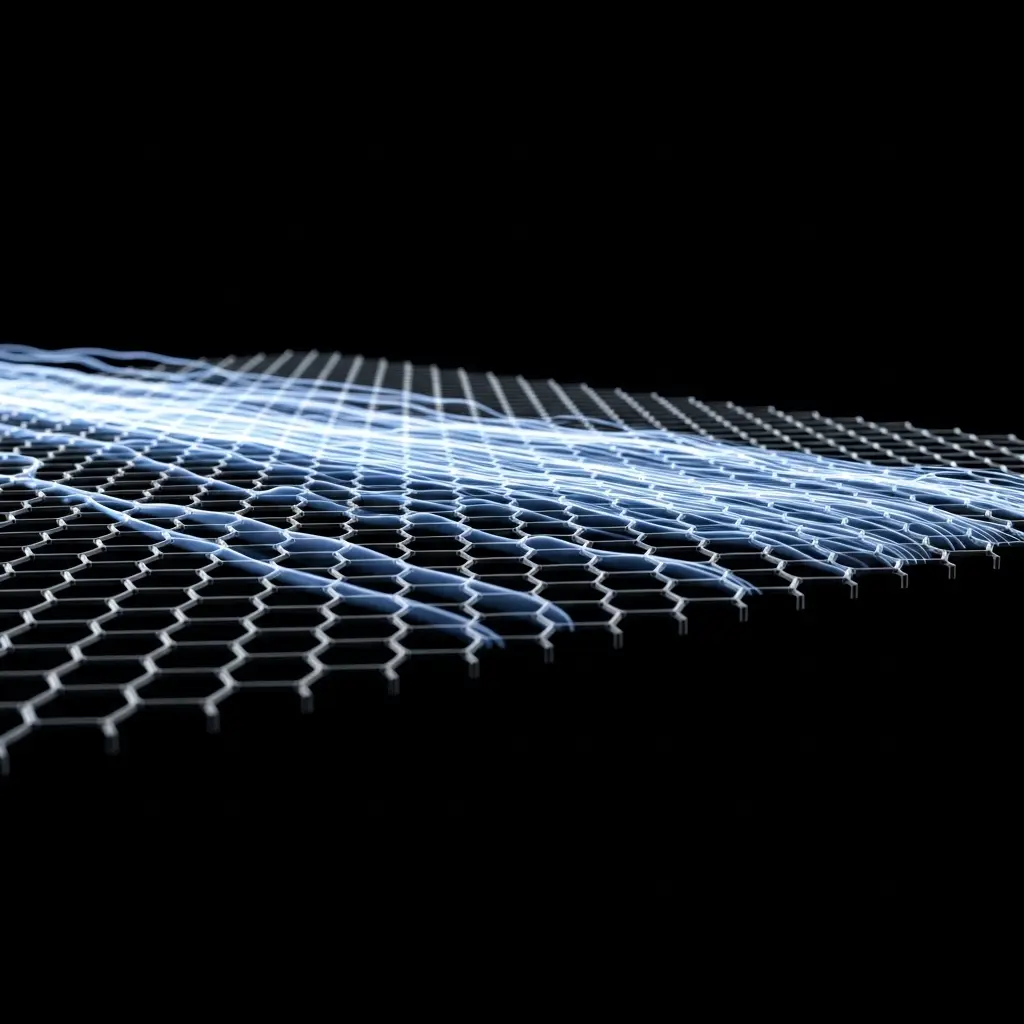 Glowing white wireframe cone or funnel shape tapering into the distance on a dark background