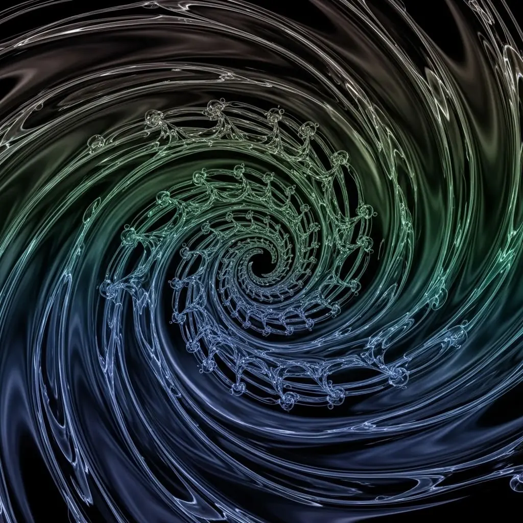 Spiral molecular structure forming a vortex pattern with interconnected atoms, symbolizing quantum dynamics, complex systems, and fractal-like wave behavior.Spiral molecular structure forming a vortex pattern with interconnected atoms, symbolizing quantum dynamics, complex systems, and fractal-like wave behavior.