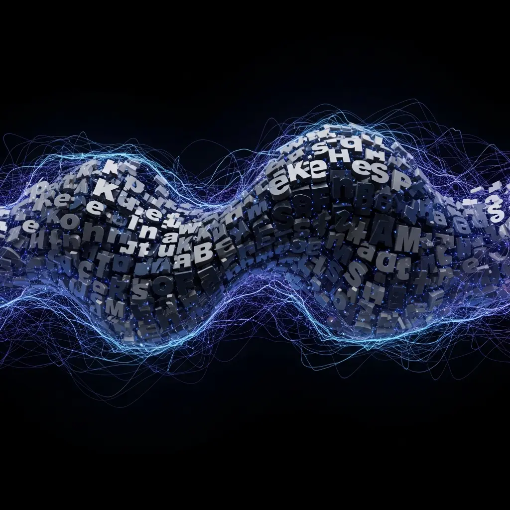 Abstract digital illustration of luminous blue particles clustered into two connected nebula-like formations on a dark background