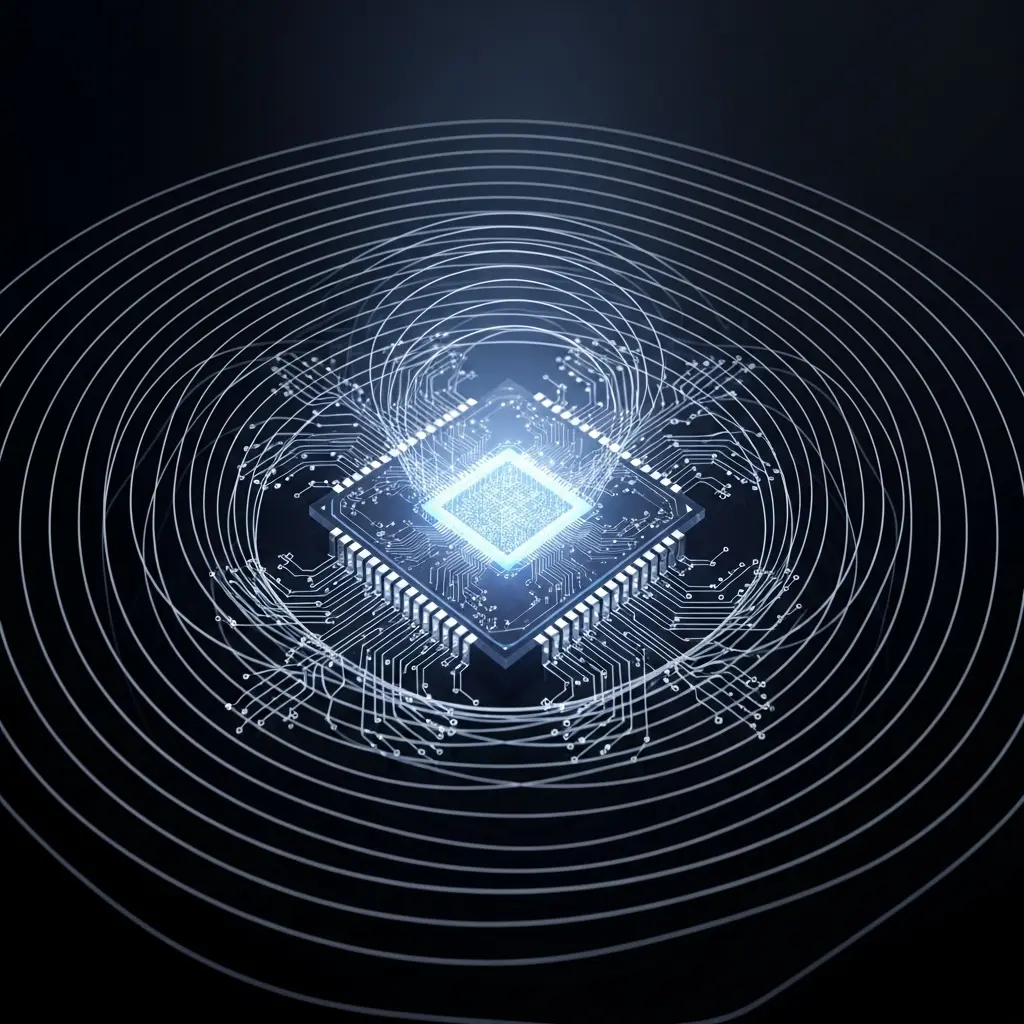 Glowing white energy core with concentric ripple rings on a dark background