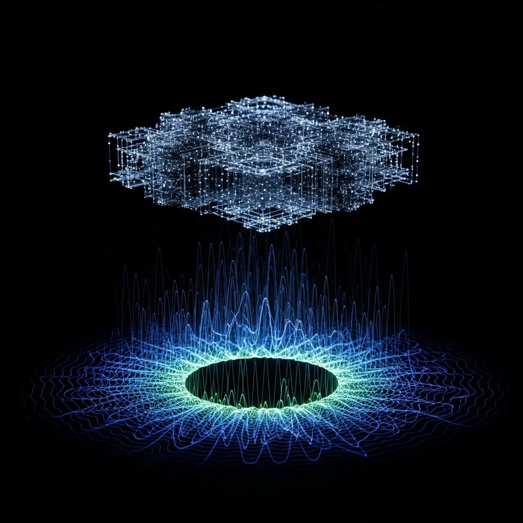 Floating luminous disc above a glowing blue ring on a dark surface, suggesting a hovering energy field or portal-like structure.