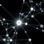 Abstract network of glowing interconnected nodes and lines on a dark background, representing neural networks, quantum entanglement, or complex data systems.