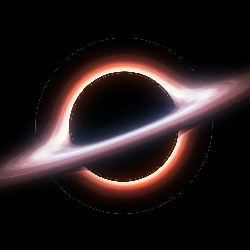 Glowing black hole with luminous accretion disk bending around it, illustrating gravitational lensing and extreme spacetime curvature in astrophysics.