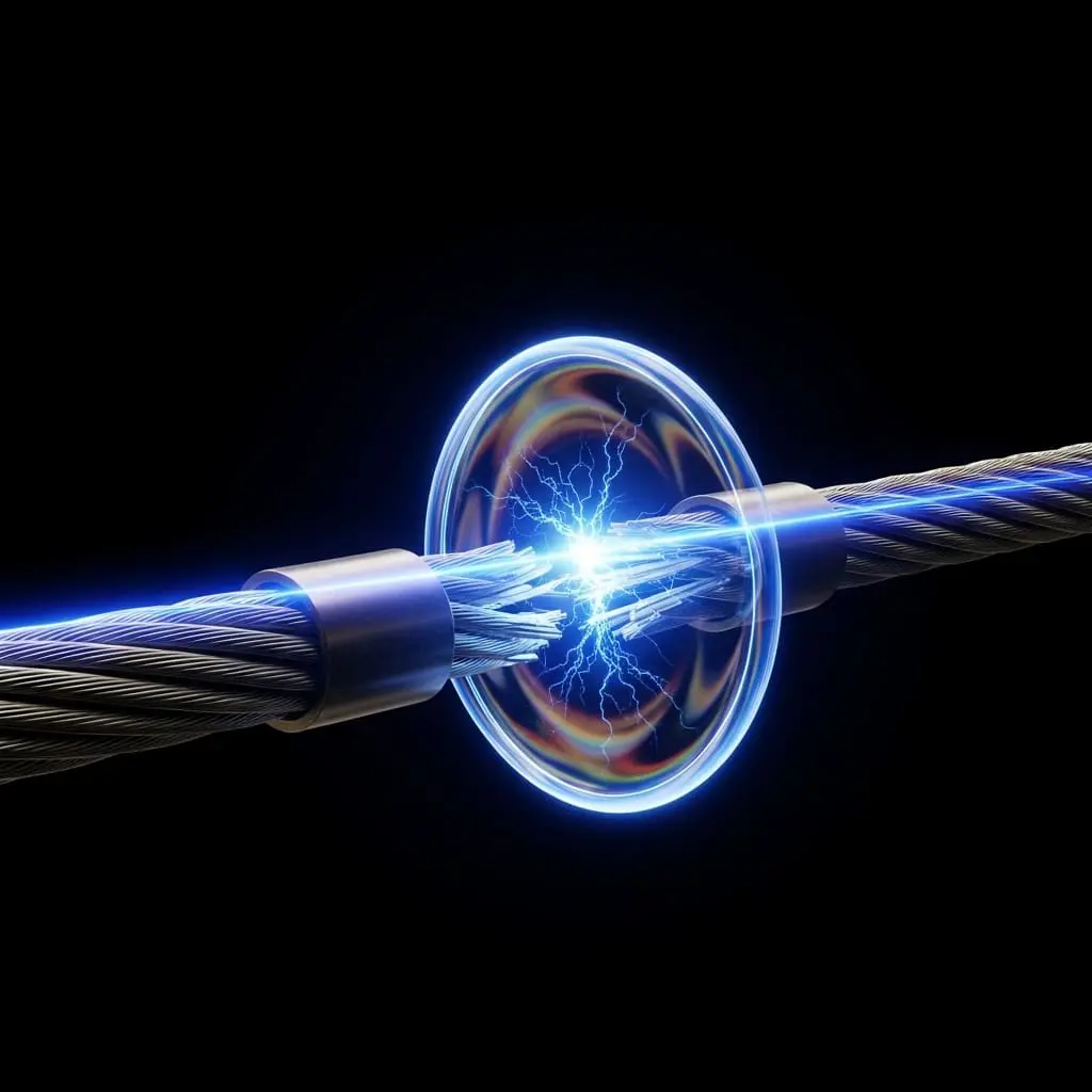 Bright blue energy ring surrounding a glowing central core, with horizontal beams passing through against a dark background.