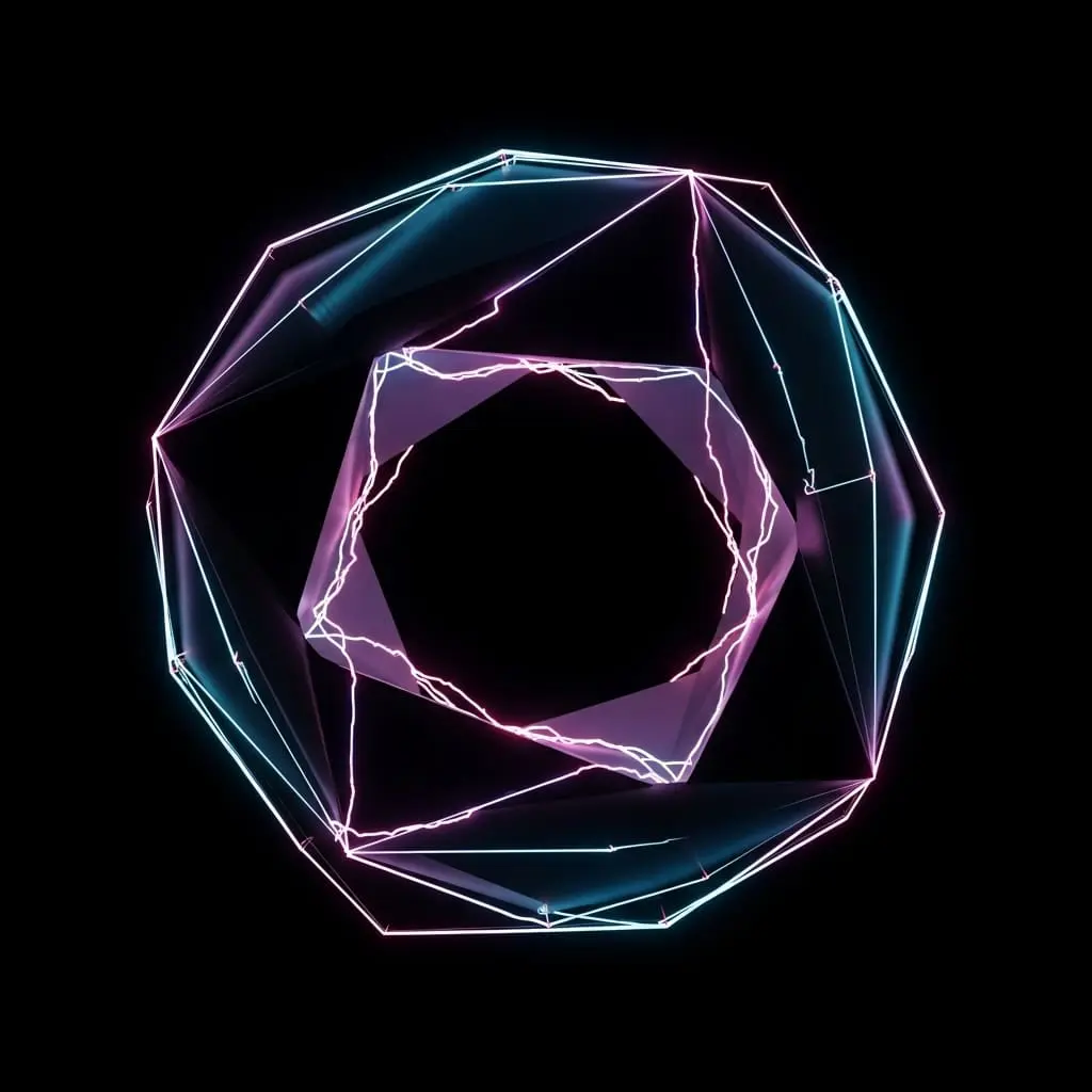 Twisted geometric surface with bright electrical current flowing smoothly along its edges despite irregularities, topological loop structure glowing steadily