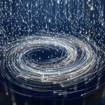 Streaks of light curving into a spiral