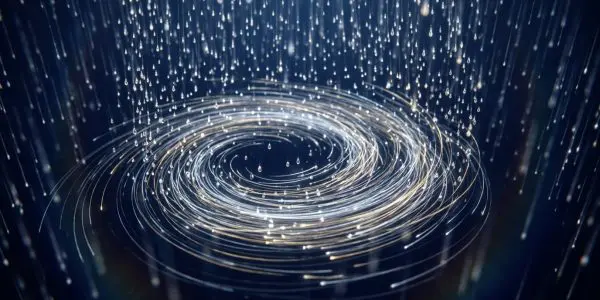 Streaks of light curving into a spiral