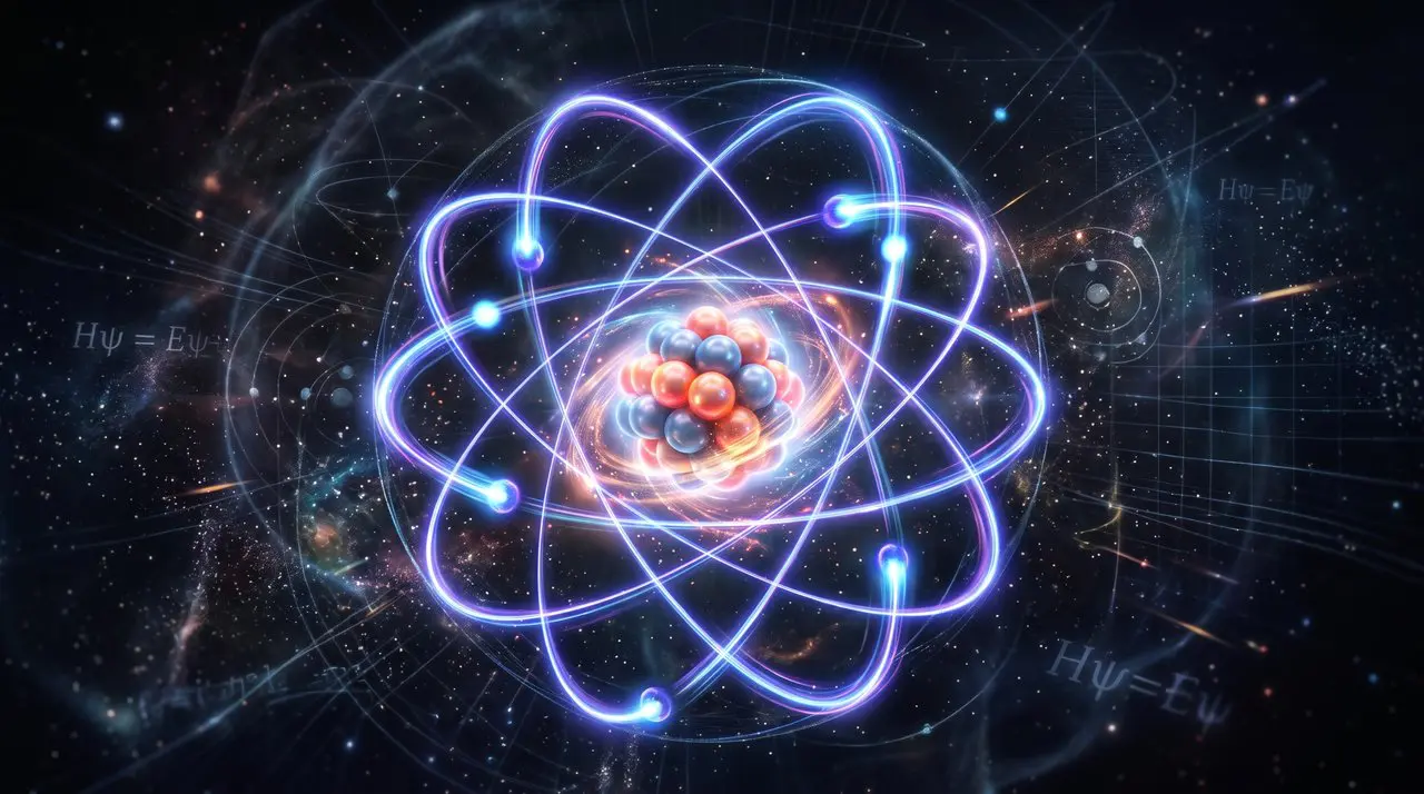 An atom with electrons orbiting its nucleus