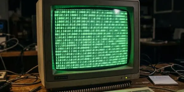 Binary code on a vintage CRT terminal