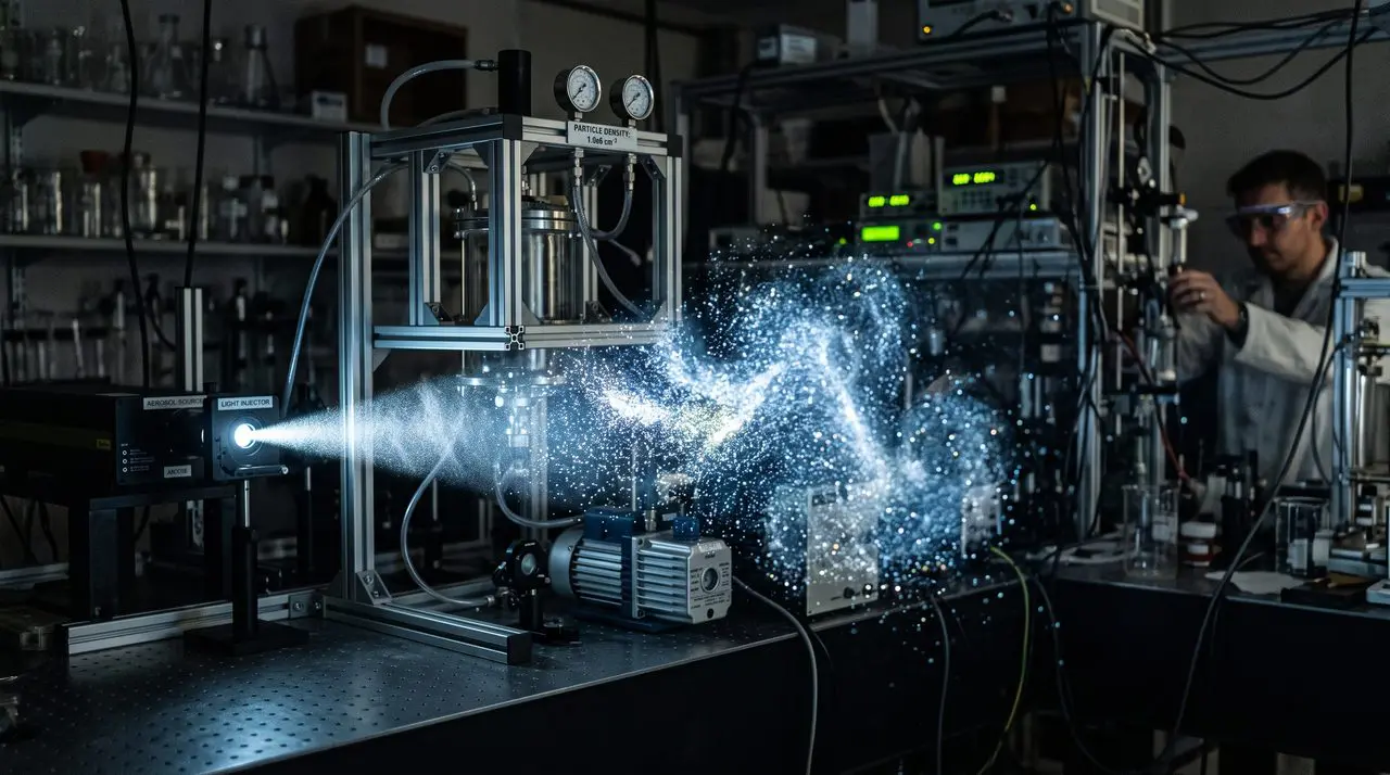 A laser experiment throwing a spark cloud on an optics bench