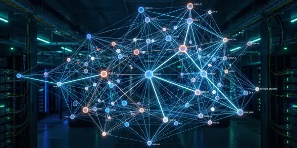 A mesh of network nodes above a server hall