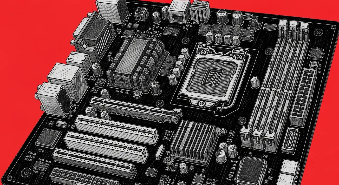 Sketched motherboard illustration