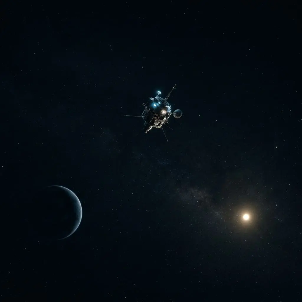 Spacecraft drifting through vast space