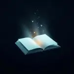 Open book glowing with rising particles of light