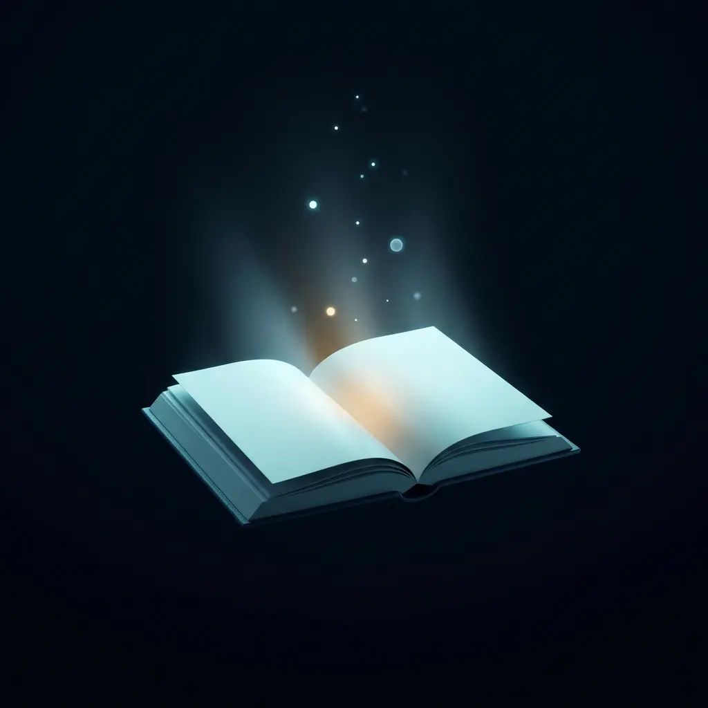 Open book glowing with rising particles of light