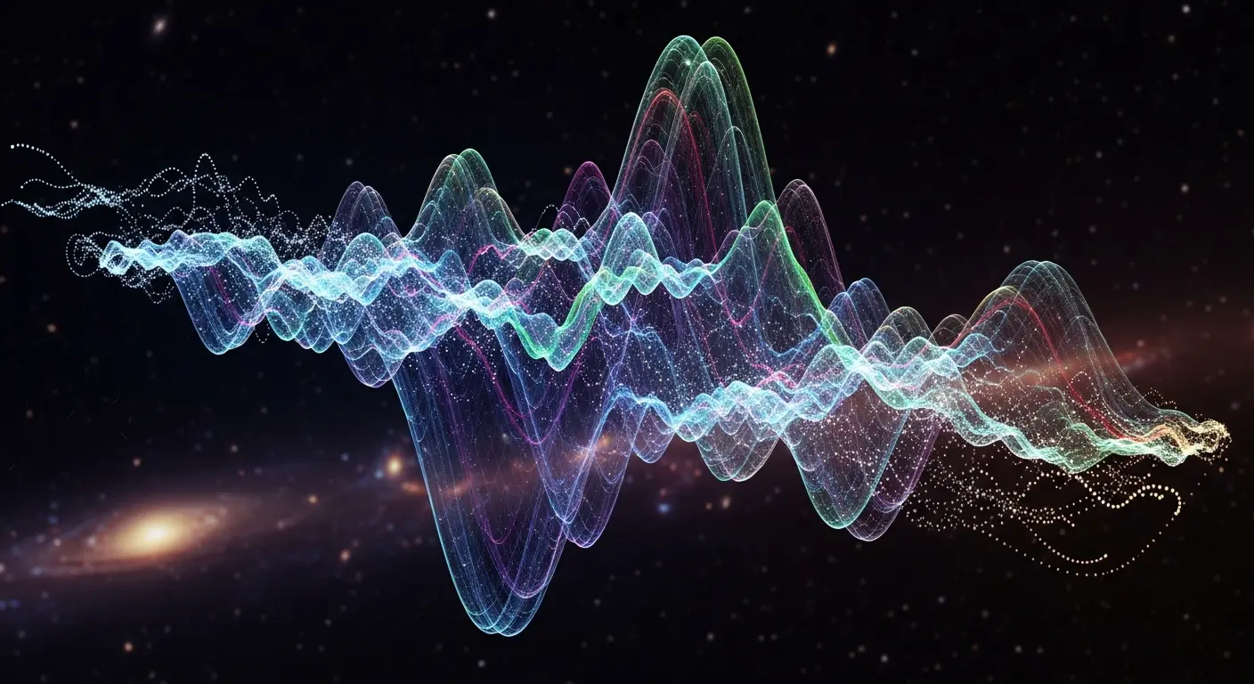 Colored wave-field against galaxies
