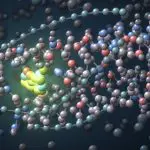 A ligand seated in a binding pocket on a protein