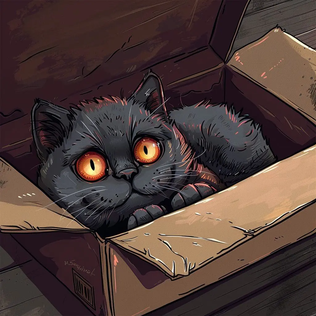 In Schrödinger's cat formulation, the state of the cat is undecided until the box is opened.