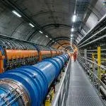 The blue magnet ring of a collider tunnel