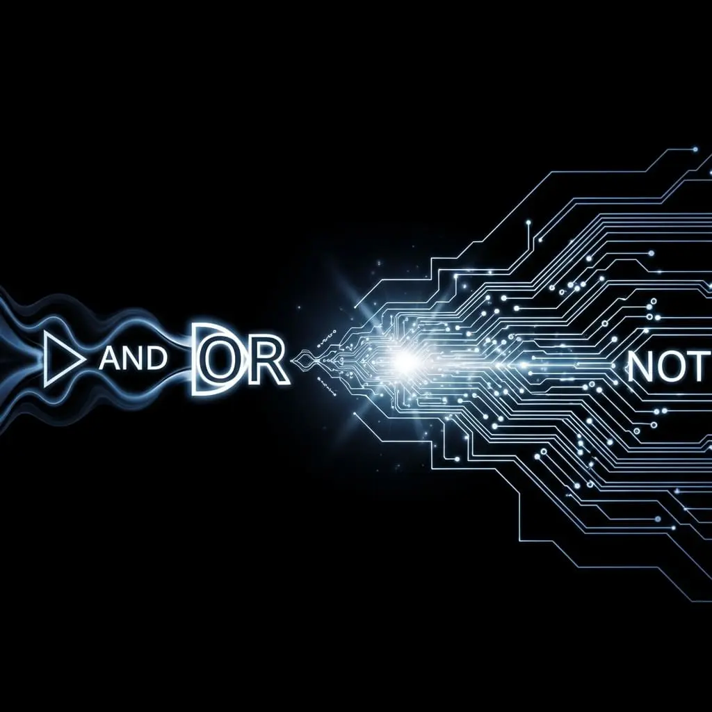 Abstract logical symbols transforming smoothly into glowing circuit layout, streamlined connections forming automatically