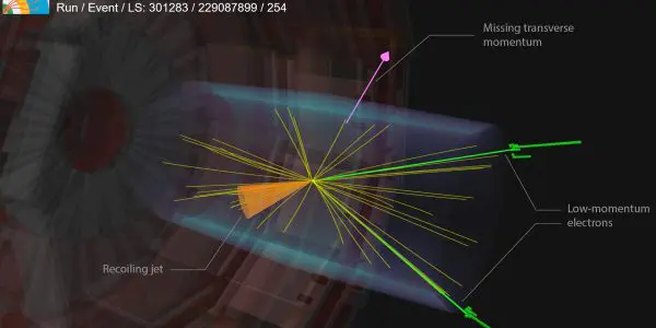 Display of a candidate event recorded by the CMS detector