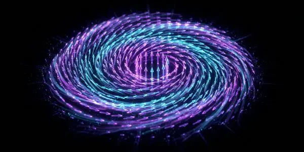 A swirling magnetic skyrmion in magenta and cyan