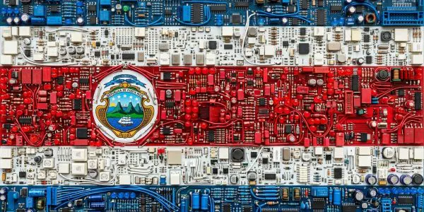 Costa Rica quantum computing companies, the Costa Rican flag rendered in circuit boards