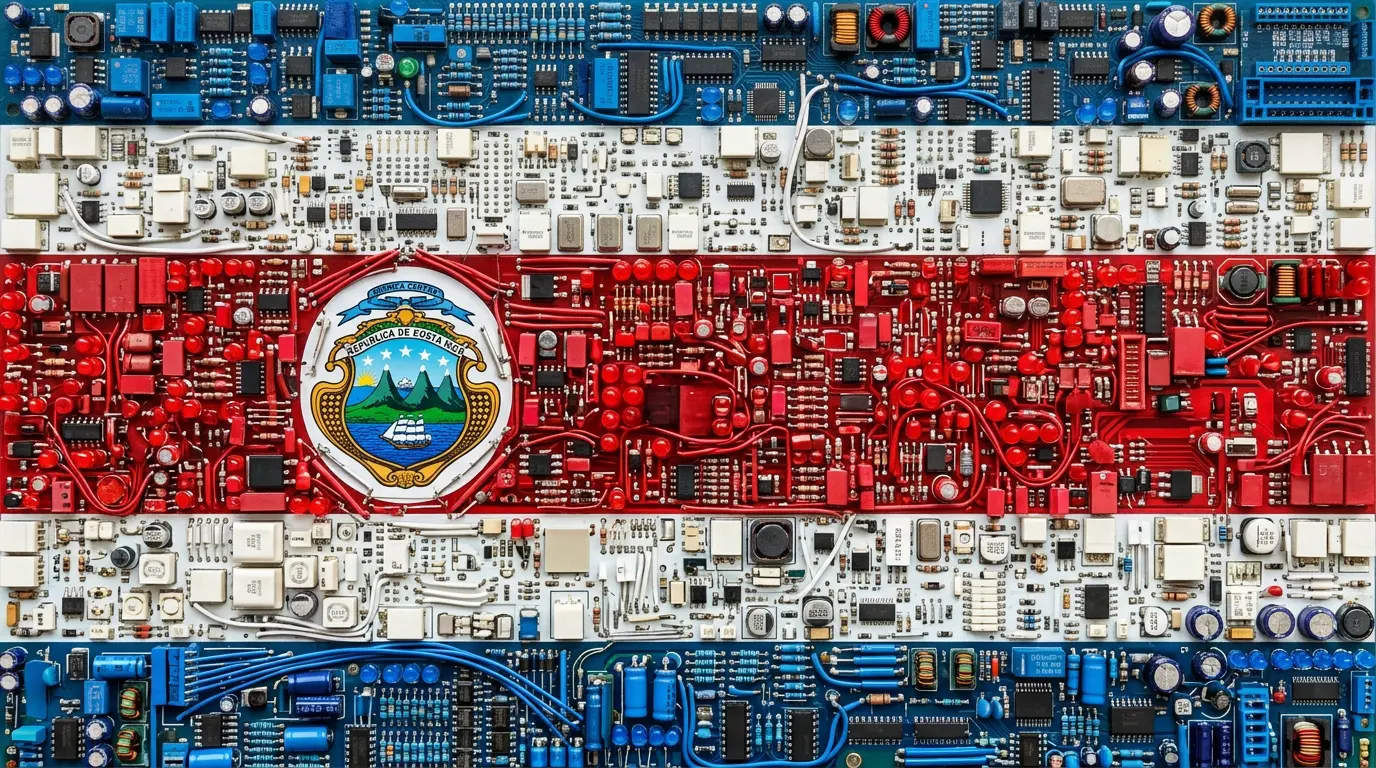 Costa Rica quantum computing companies, the Costa Rican flag rendered in circuit boards