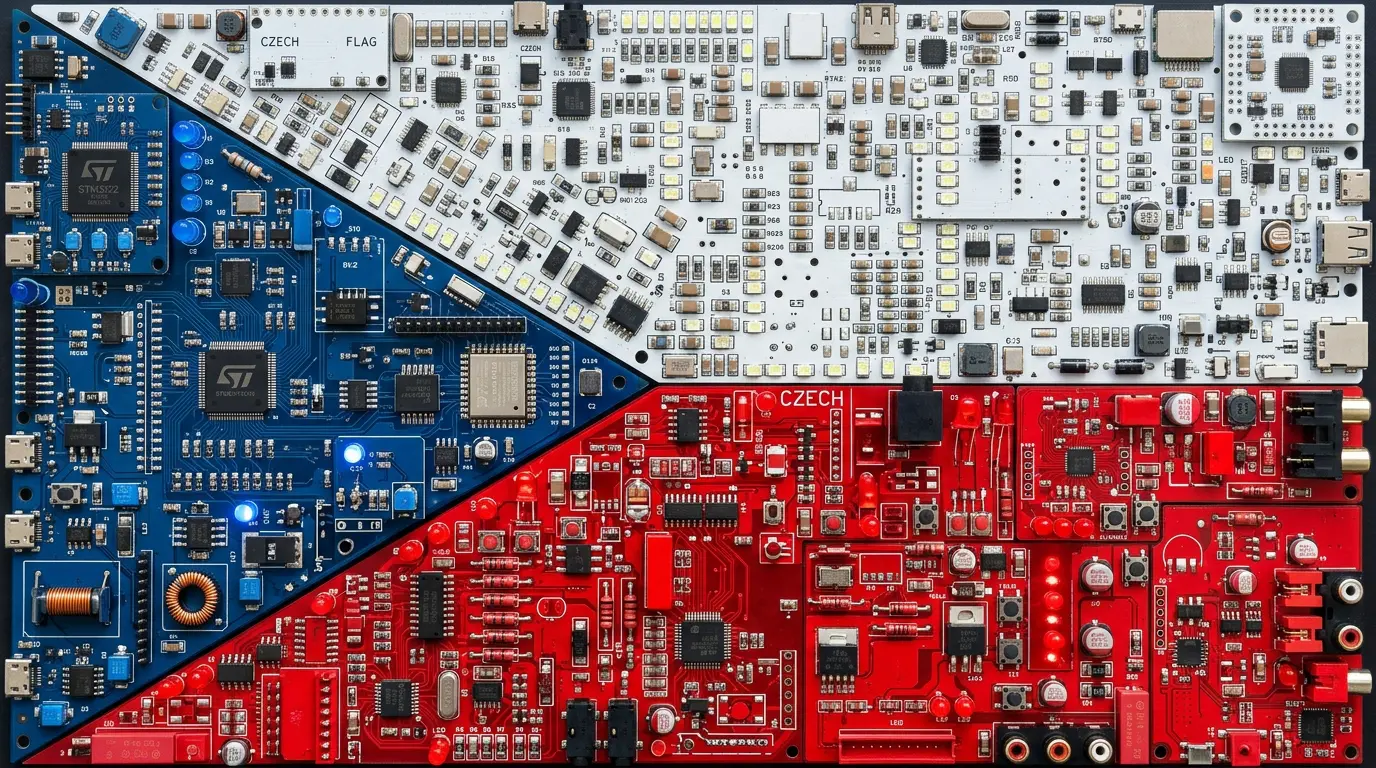 Czech Republic quantum computing companies, the Czech flag rendered in circuit boards
