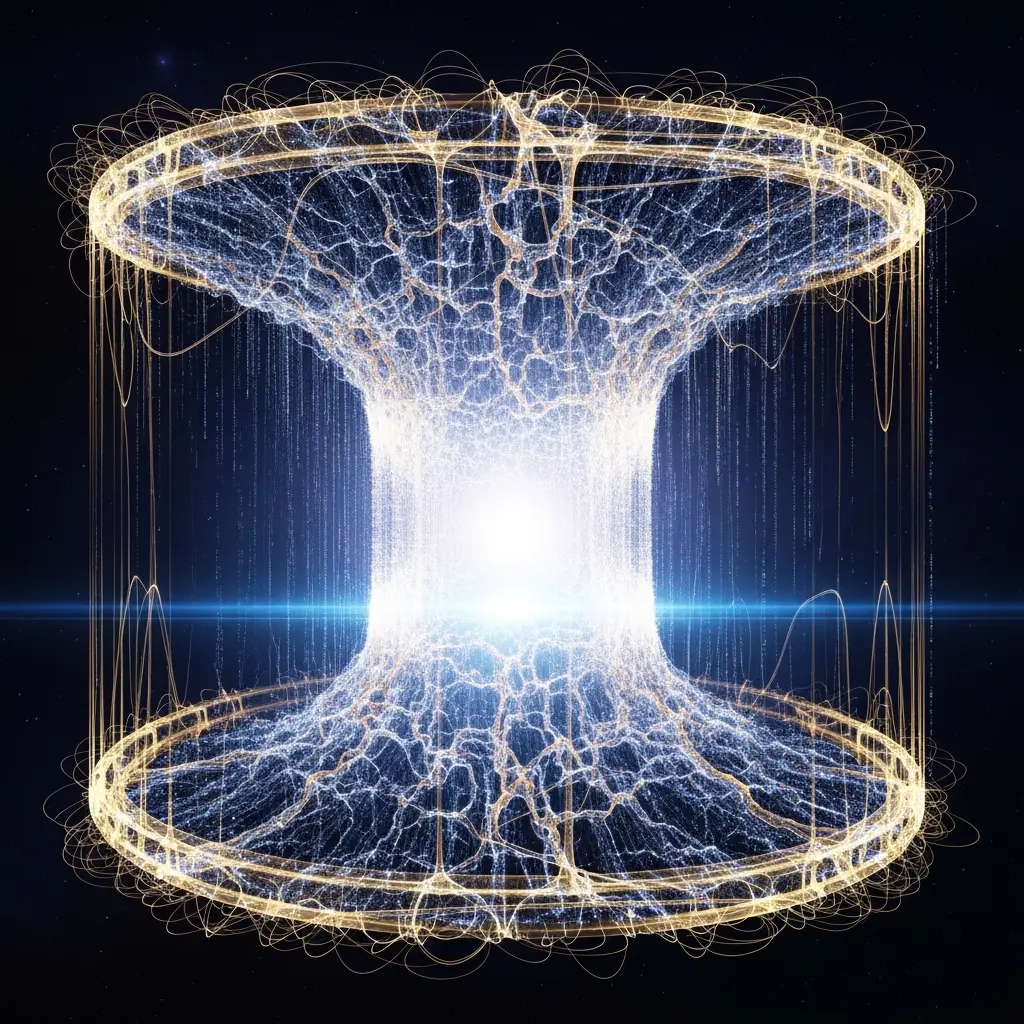 Large data cloud compressing into compact luminous core while retaining structure, neural overlay stabilizing information