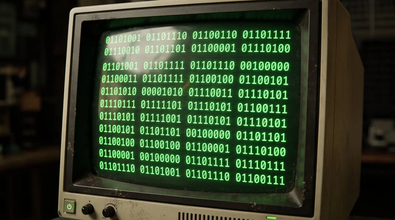 Rows of binary digits on a green screen