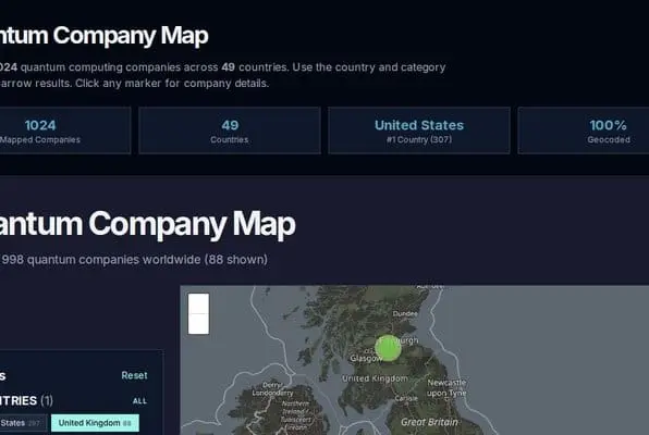 Interactive global quantum computing company map