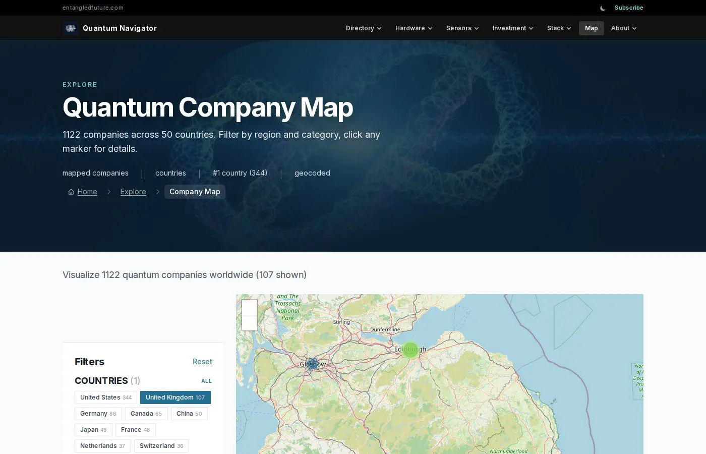 Quantum Navigator Interactive global quantum computing company map