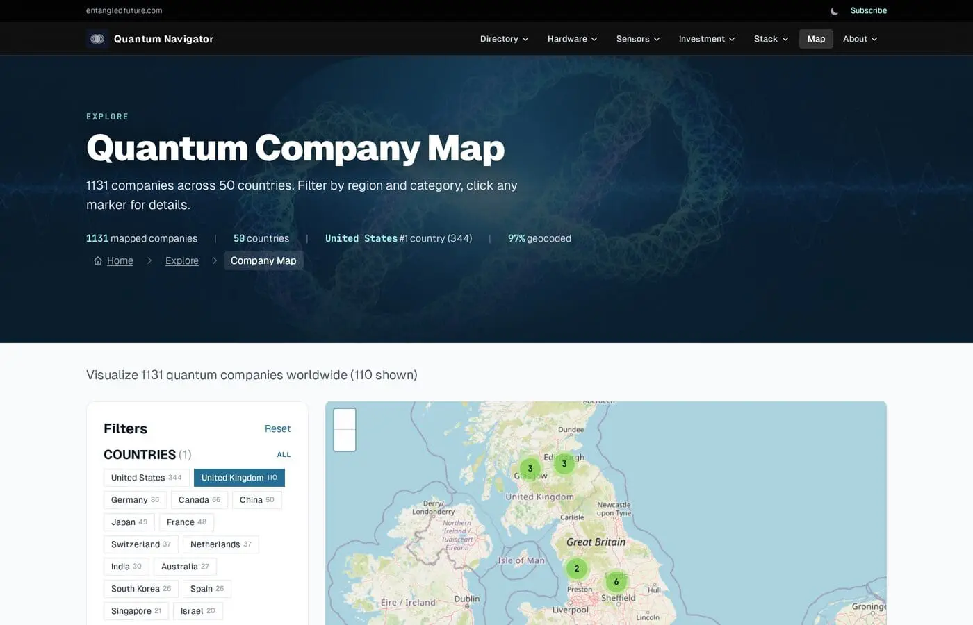 Quantum Navigator Interactive global quantum computing company map