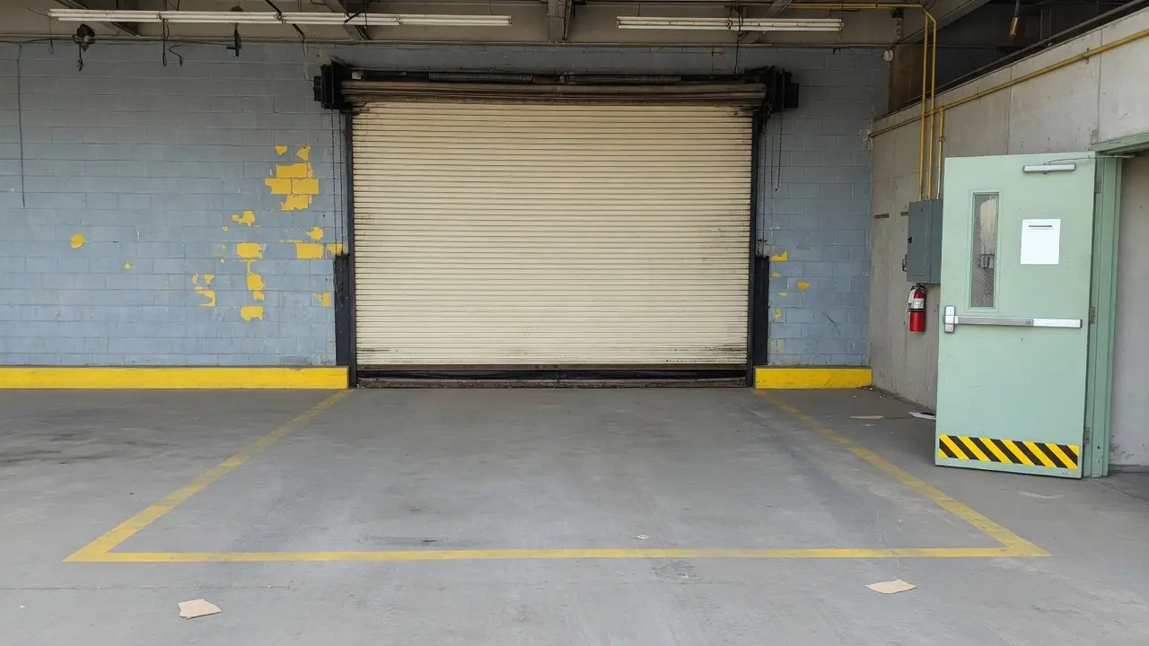 Britain Is Quantum Defence'S Test Range, Not Its Buyer An empty loading bay with a closed roller door and a yellow-marked floor
