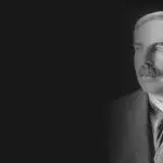 Ernest Rutherford in a Library of Congress portrait, cropped and extended to landscape, the physicist who discovered the atomic nucleus
