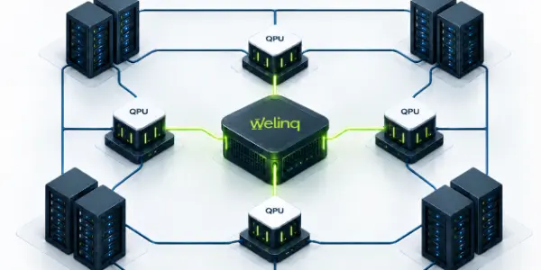 Figure 1: Welinq’s vision for quantum-augmented data centers places distributed quantum computing at their core, with QP
