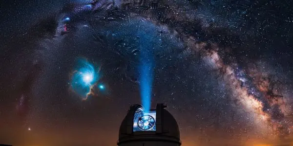 Astronomical observatory scanning the night sky