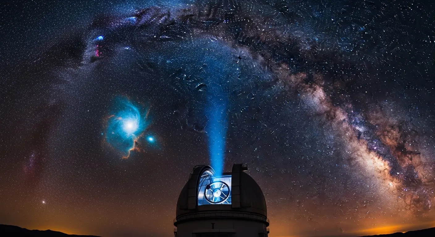 Astronomical observatory scanning the night sky