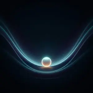 Abstract machine-learning landscape with a descending sphere