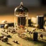 Single glowing vacuum tube in soft light
