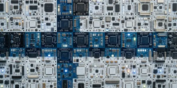 Finland quantum computing companies, the Finnish flag rendered in circuit boards