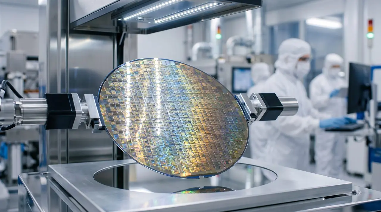A silicon wafer under inspection