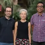 From left, Professor of Physics Fernando Febres Cordero, Robert O. Lawton Professor of Physics Laura Reina, and Physics