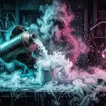 Liquid nitrogen poured into a beaker in a cloud of vapour