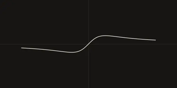 A minimalist white line graph curves across a black background, suggesting a wave or signal in a dark, abstract setting.